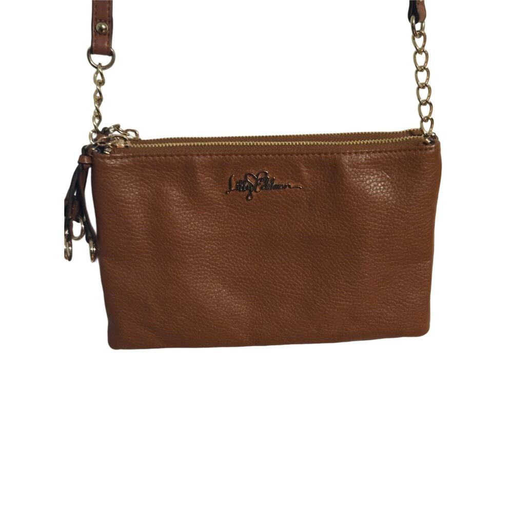 Libby Edelman Brown Pebbled Crossbody Bag Gold Hardware, Zipper Tassel